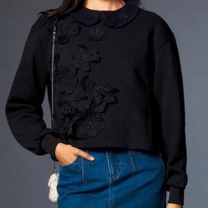 NWT Anthropologie 3-D Appliqué Flower Pullover